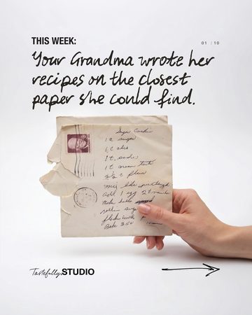 A handwritten recipe on whatever paper was closest, from the collection